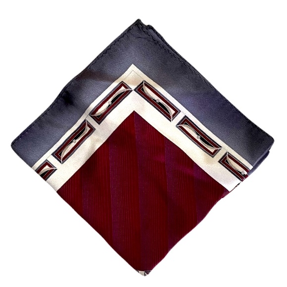 Vintage Geometric Print Silk Pocket Square Handkerchief.. - Picture 2 of 6